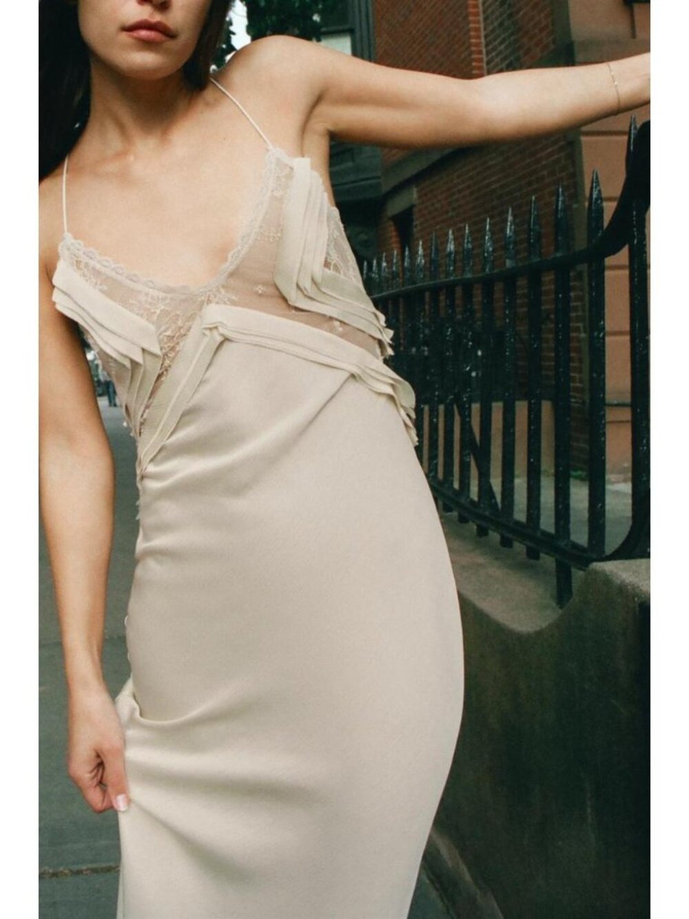 ZARA LONG GEORGETTE RUFFLE DRESS - Picture 3 of 7